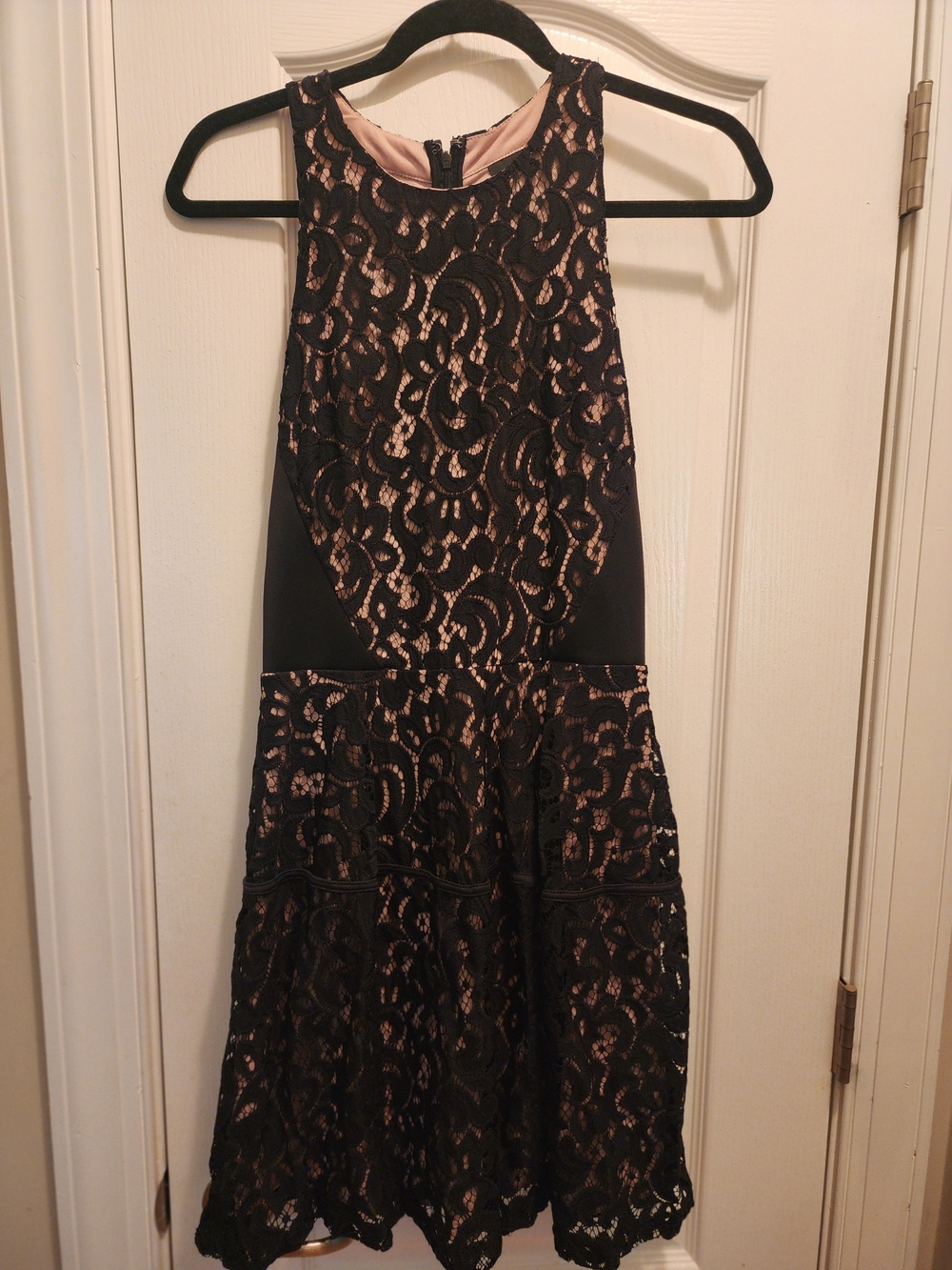 Black Lace Overlay Dress with Blush Lining